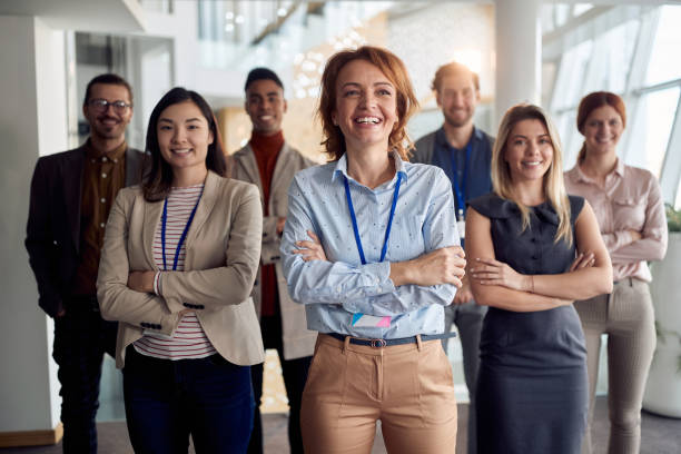 portrait of bold and outgoing group of successful business people, looking at camera. eye contact
